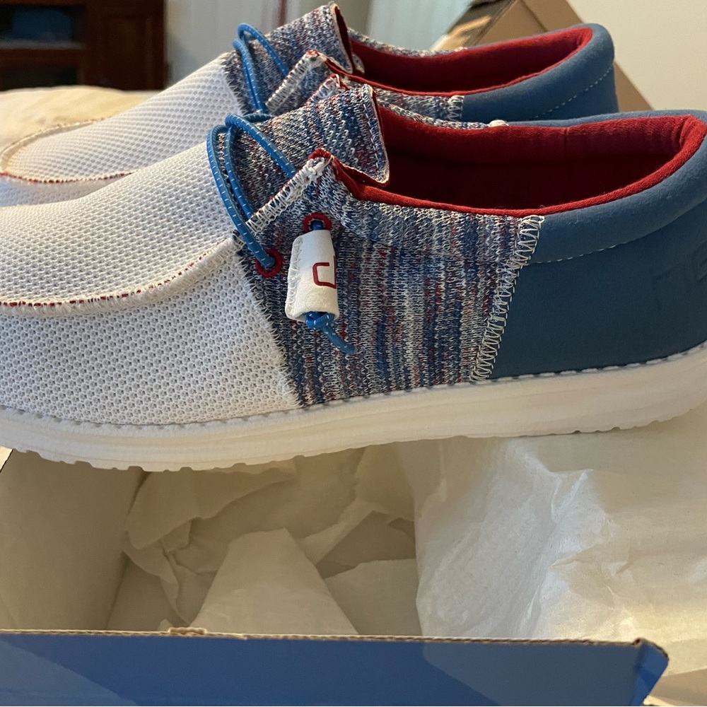 Hey dude size 12 red white and blue tri color